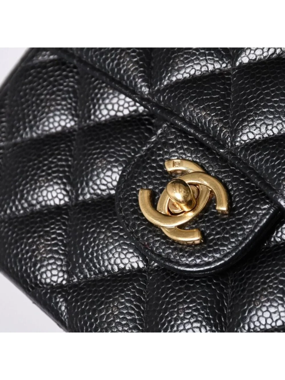 Chanel Mini Quilted Chain Shoulder Bag Caviar Leather Gold Black